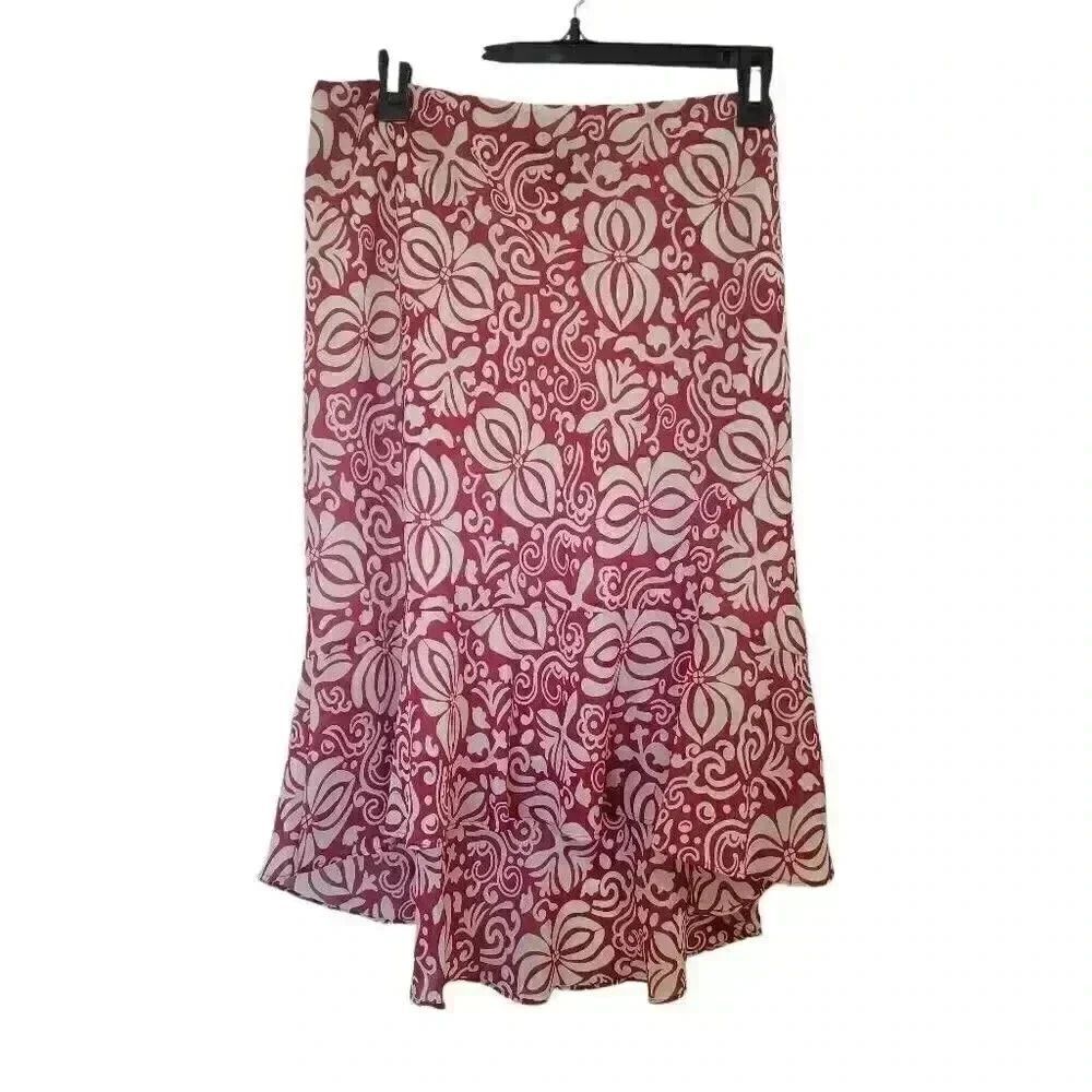 Ann Taylor Women's Red & White Floral Poly Georgette Lined Flowy Skirt